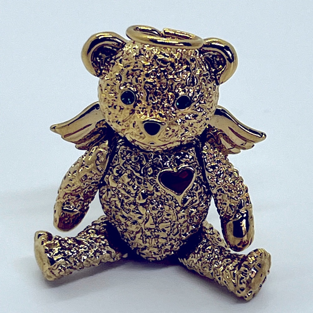 2’ Vintage 1996 Batya Articulated Gold Tone Charm Pin/Pendant/Brooch Angel Bear